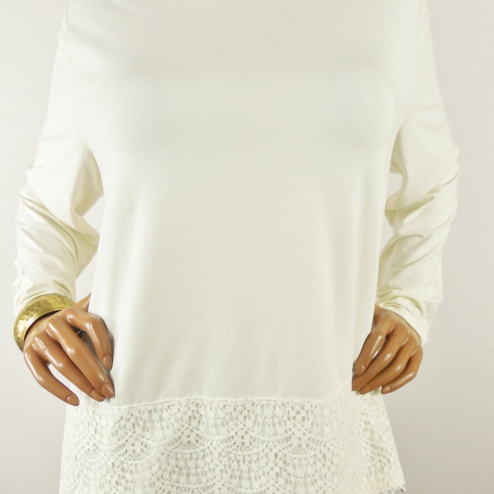 TALBOTS Top 2X NWT $79 Ivory Blouse Stretch Shirt Lace Hem Long Sleeves Casual - Picture 4 of 9